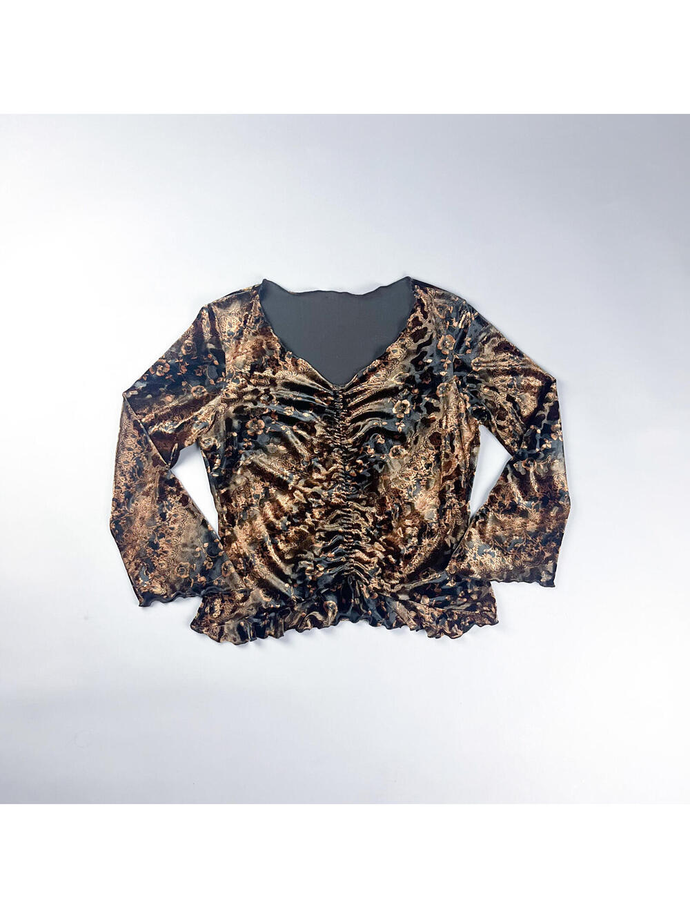 Y2K Animal Print Velvet Ruched Long Sleeve Top